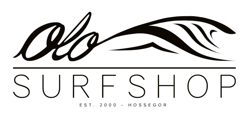Olologggggo Logo Olé Surfshop Hossegor avec vague stylisée. Est. 2000.